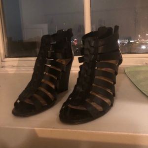 Strappy black wedges